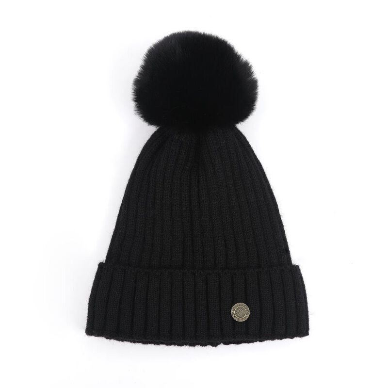 Celtic Weave Ribbed Bobble Hat Black