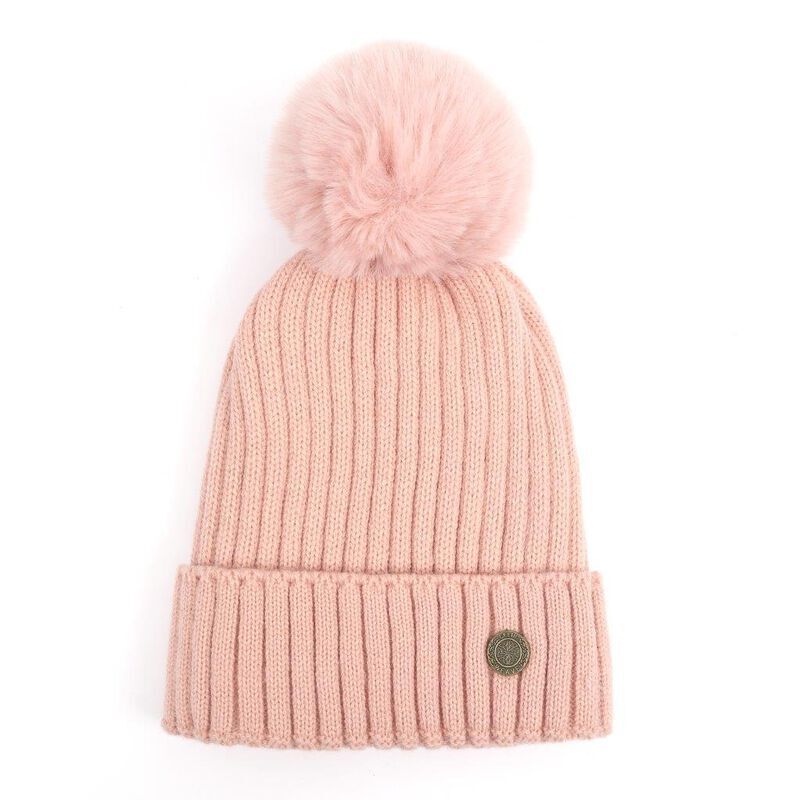 Celtic Weave Ribbed Bobble Hat Pink