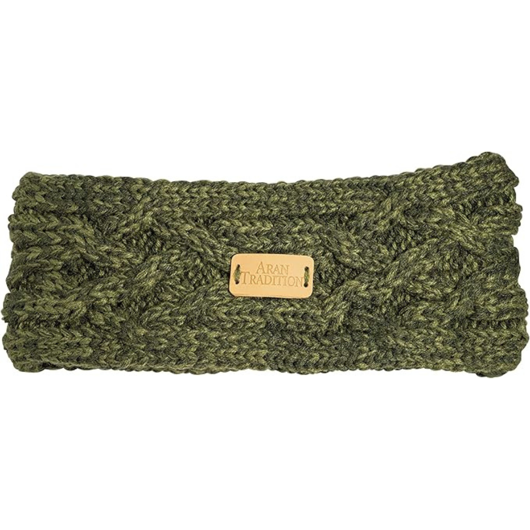 Aran Knitted Traditional Patterns Headband Dark Green
