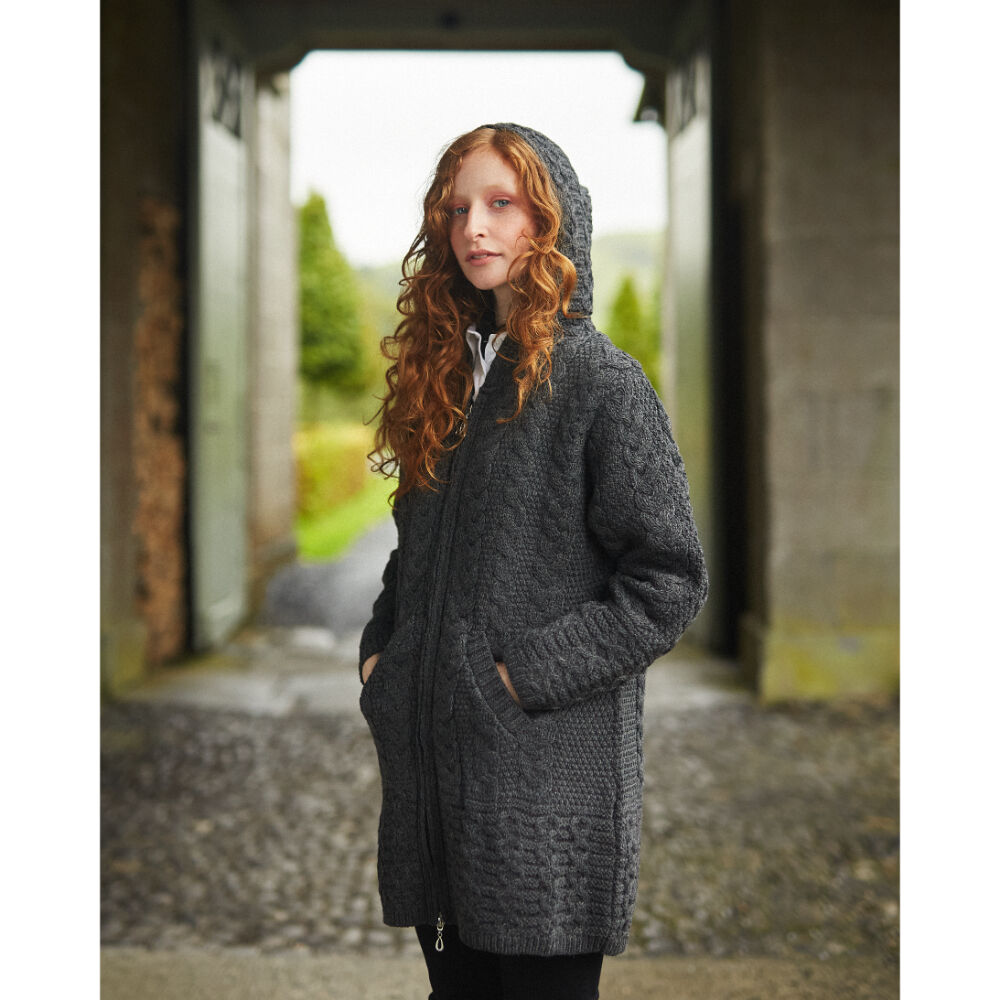 Ladies Merino Wool Hooded Coat Charcoal