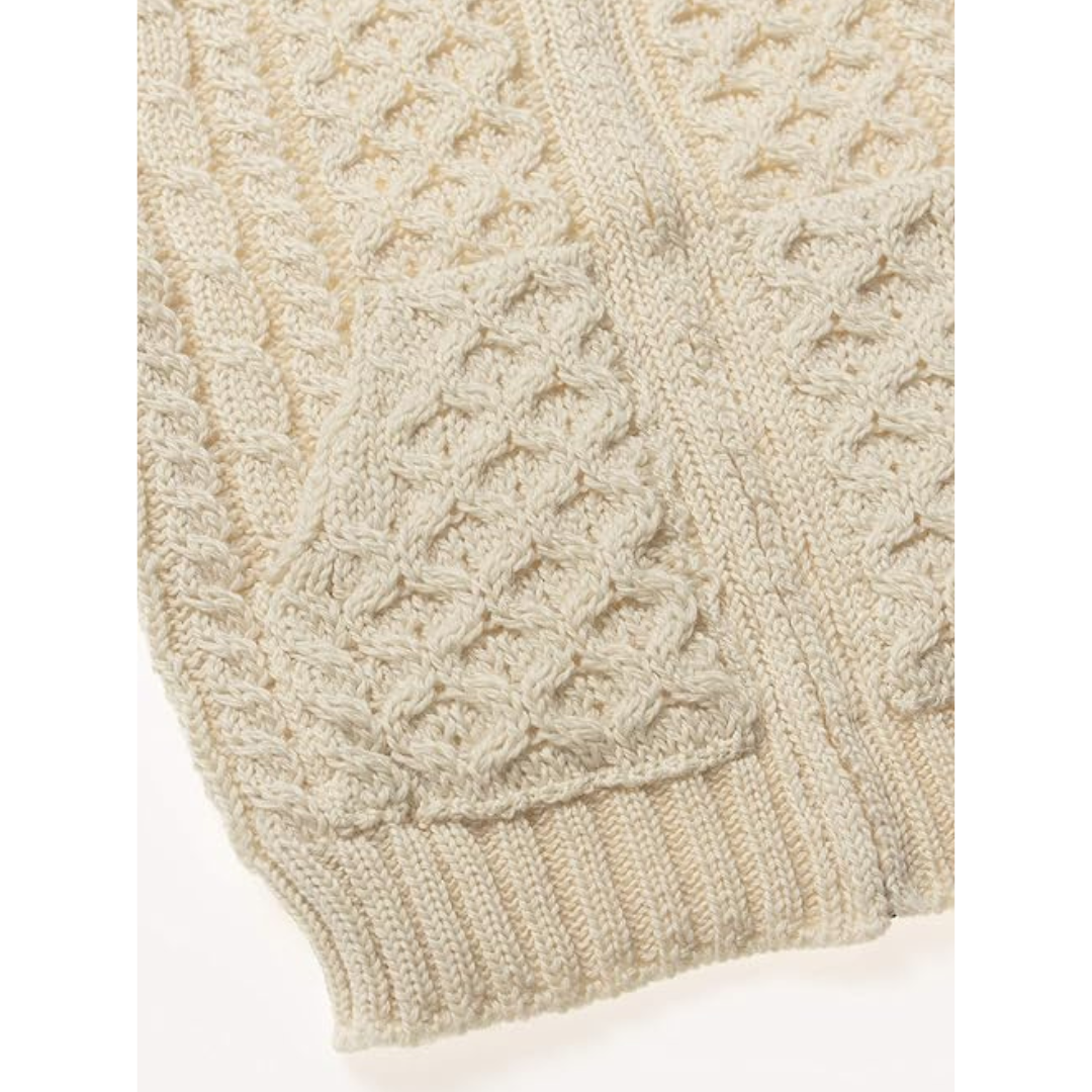 Kids Hooded Aran Zip Ecru Cardigan