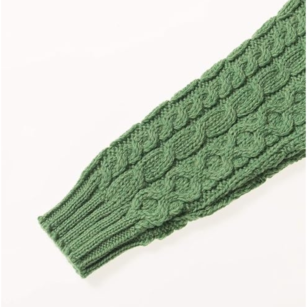 Childrens Aran Hooded Zip Green Cardigan