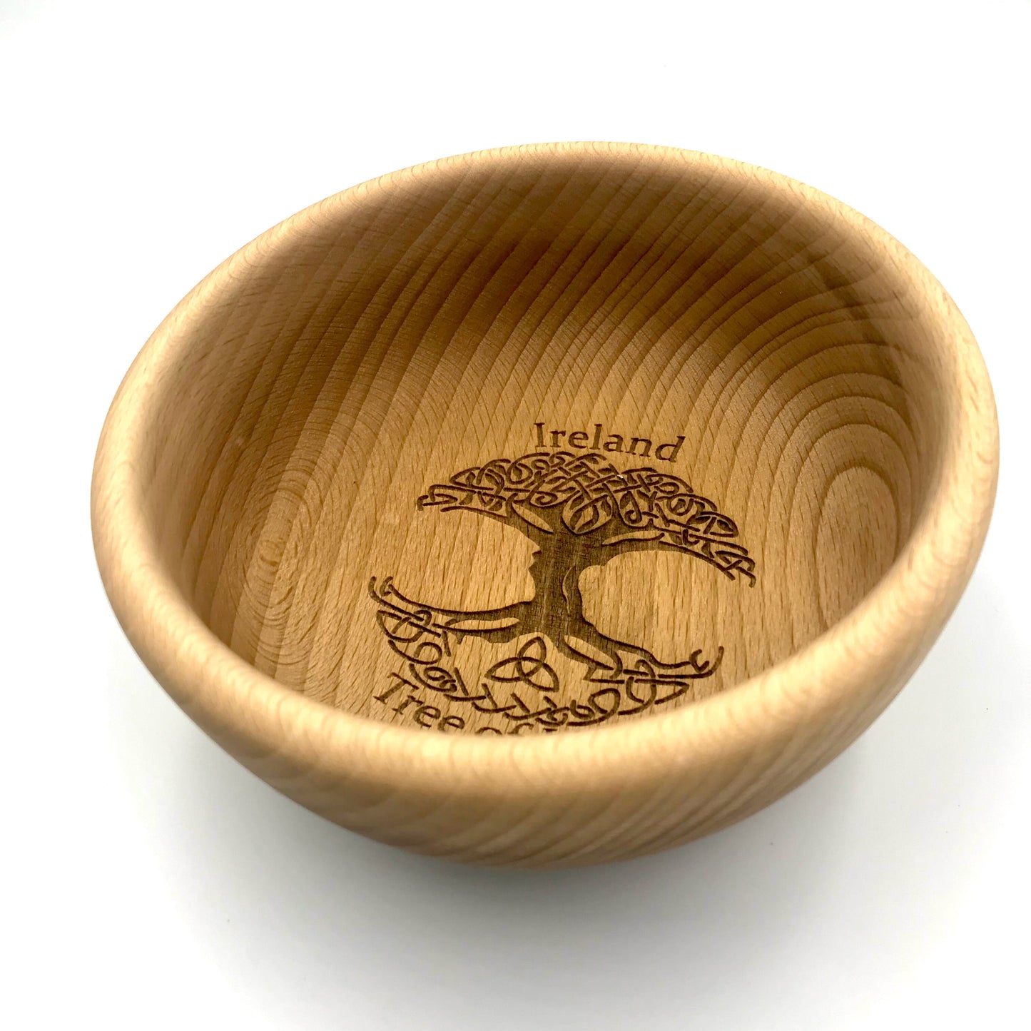 Wooden Beech Bowl With Tree of Life Design 14cm