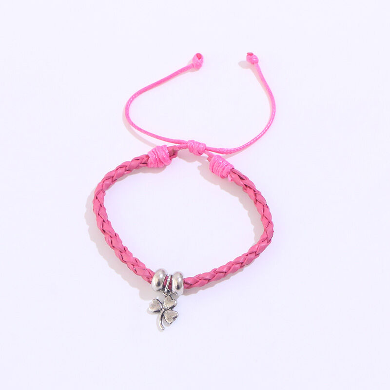 Celtic Leather Weave Bracelet With Shamrock Charm Pink