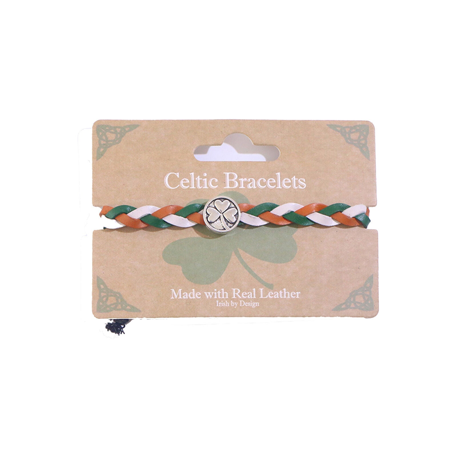 Celtic 3 Strand Leather Bracelet With Shamrock Charm Tri Design