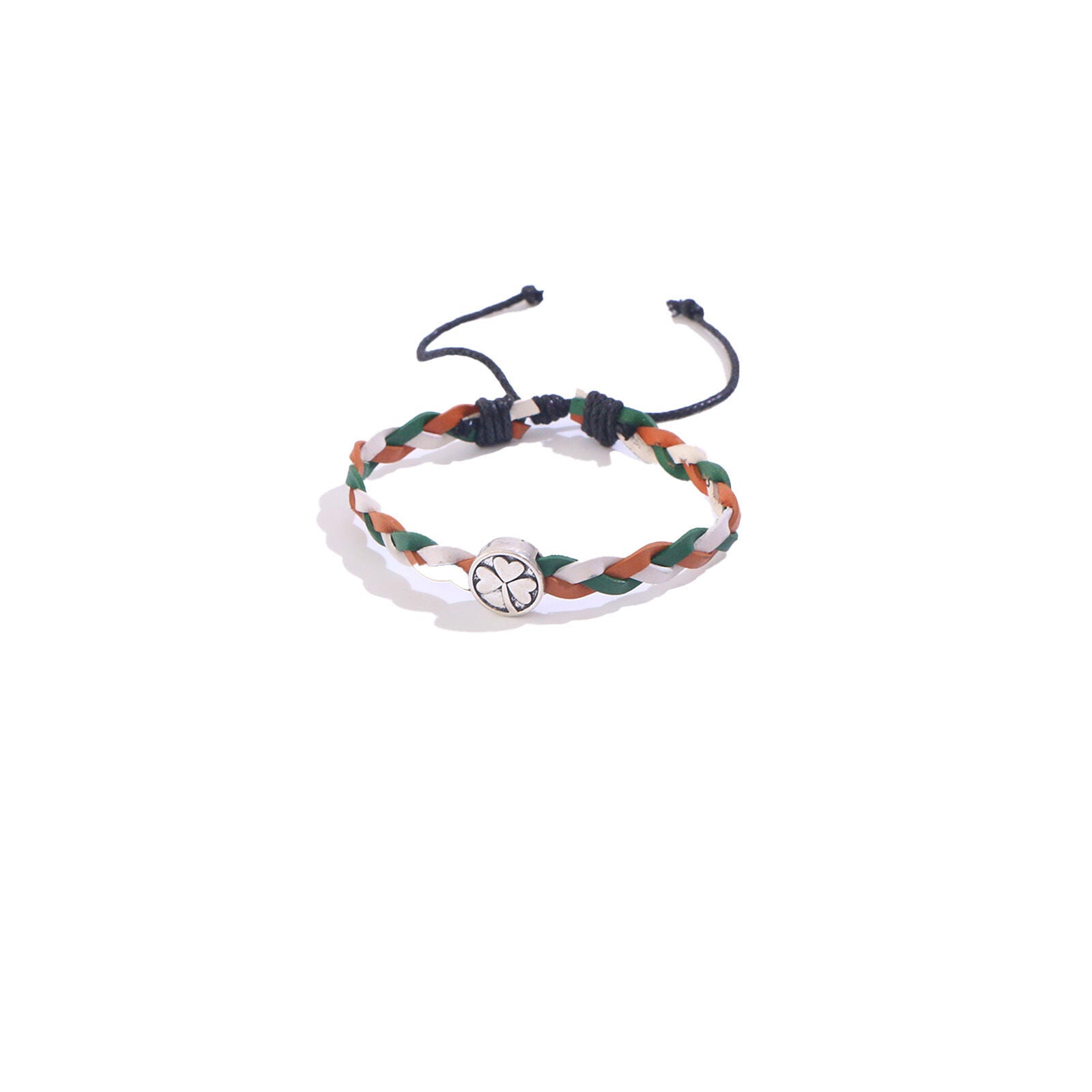 Celtic 3 Strand Leather Bracelet With Shamrock Charm Tri Design