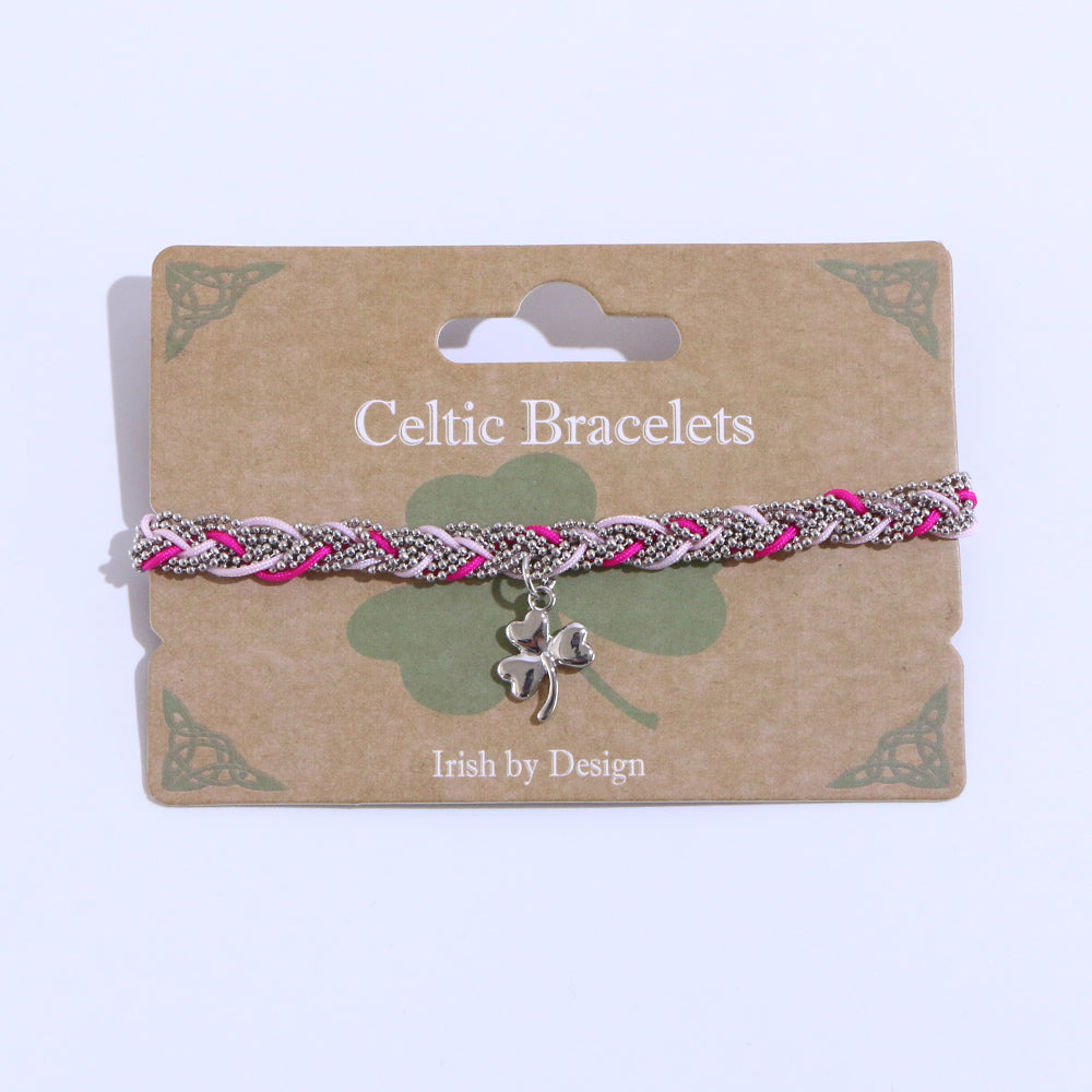 Shamrock Fabric And Mesh Plait Pink Bracelet