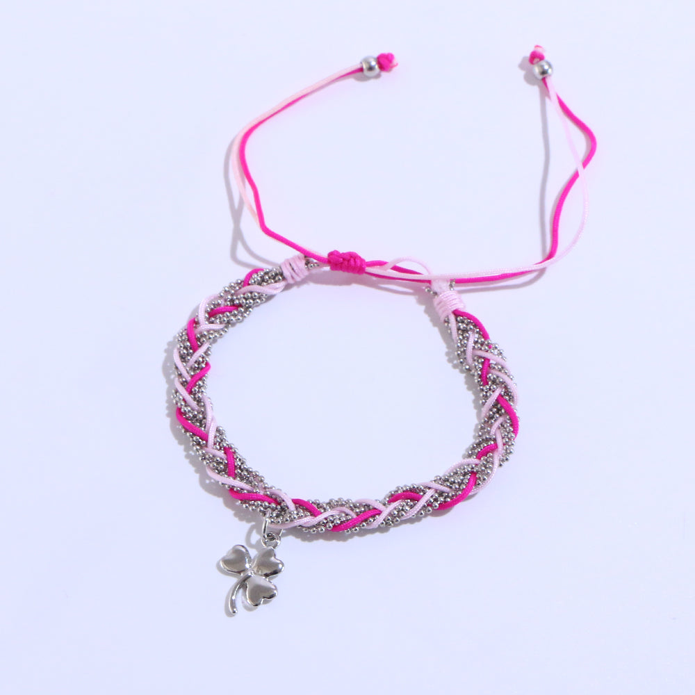 Shamrock Fabric And Mesh Plait Pink Bracelet