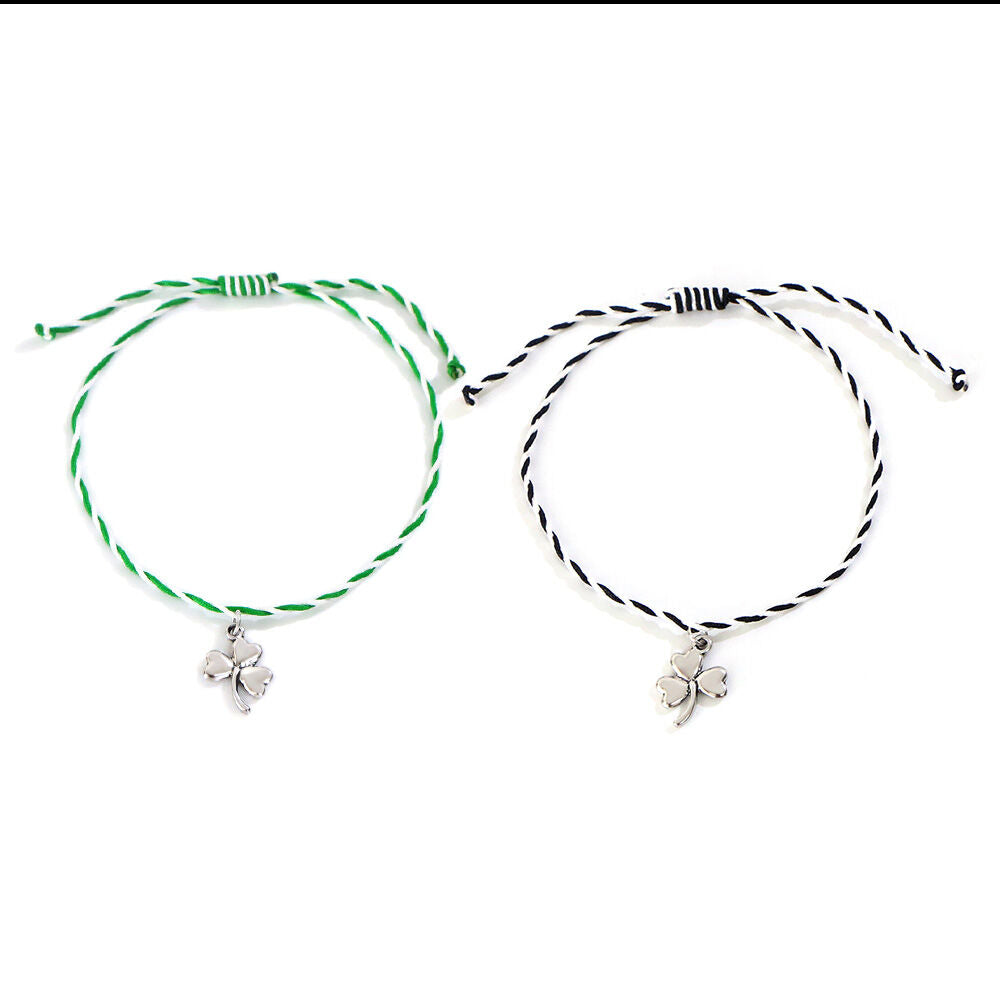 Celtic Bracelets 2 Pack With Shamrock Charm Green White & Blacks