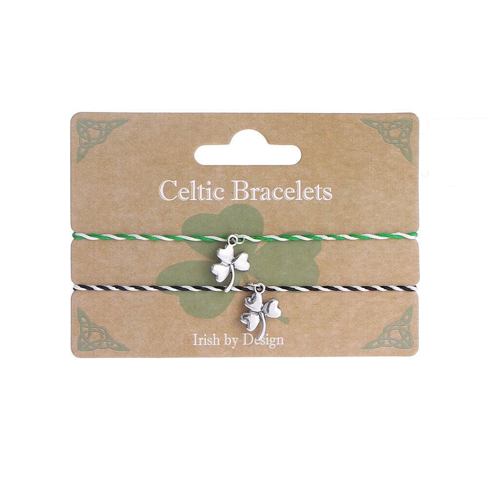 Celtic Bracelets 2 Pack With Shamrock Charm Green White & Blacks