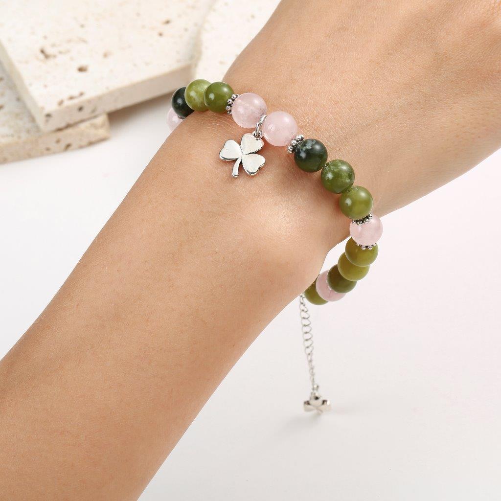 Green And  Pink Marble Shamrock Bracelet