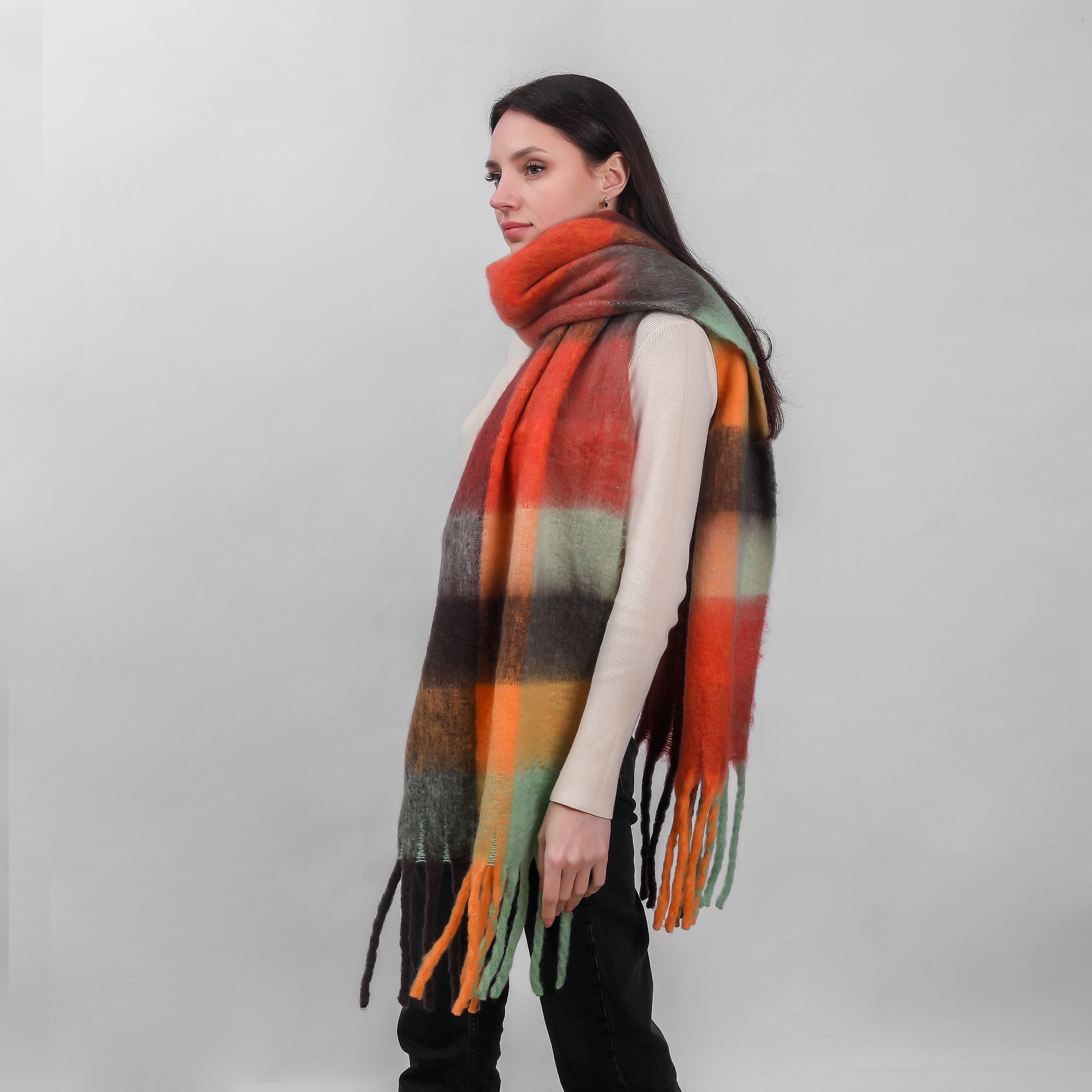 Irish Soft Check Scarf Pink Rust Mustard