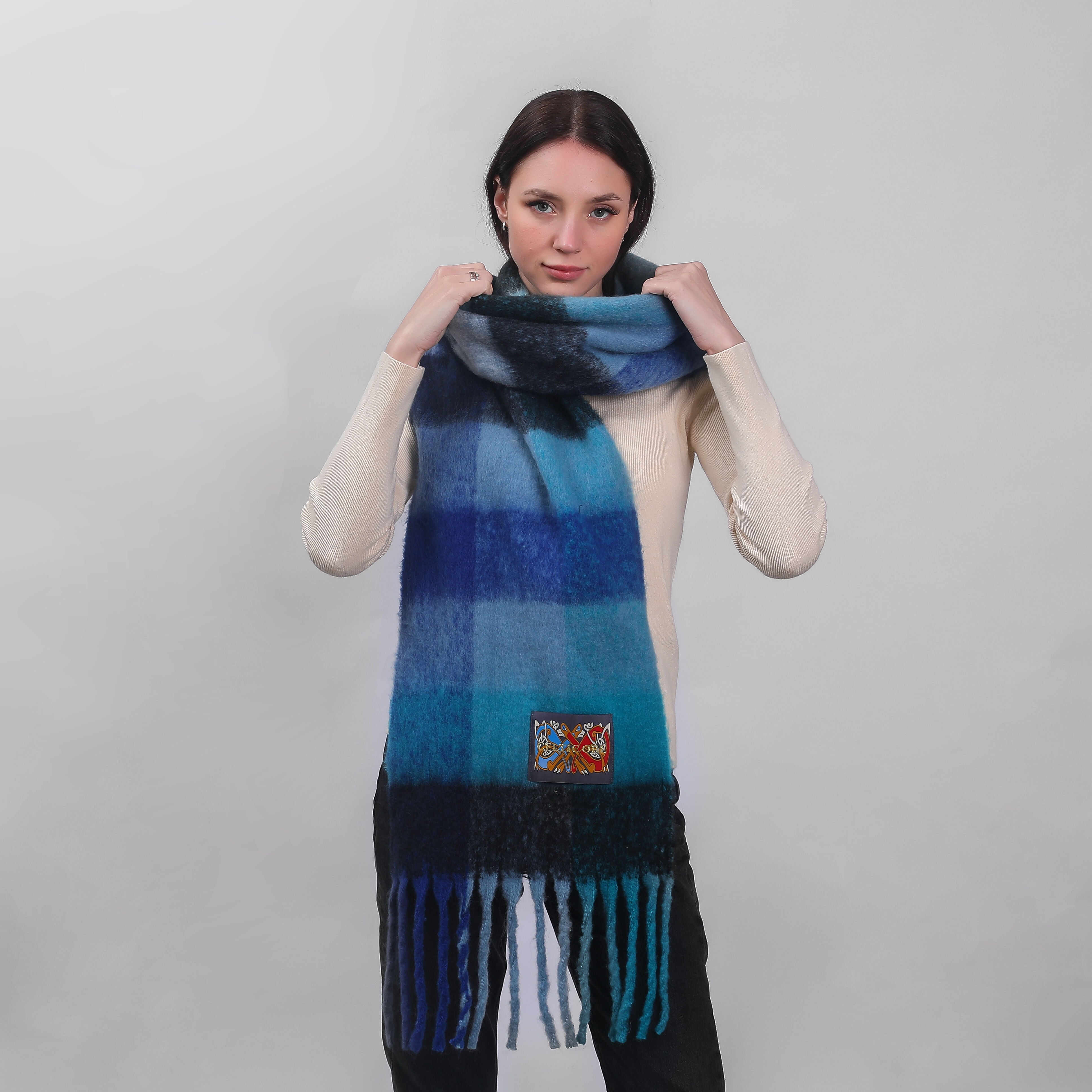 Irish Soft Check Scarf Mixed Blues