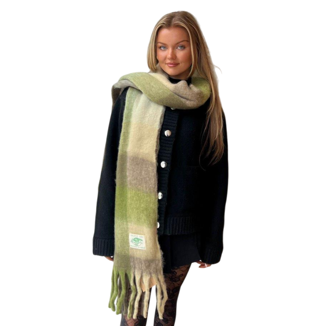 Ladies Checkered Mixed Green Chunky Scarf