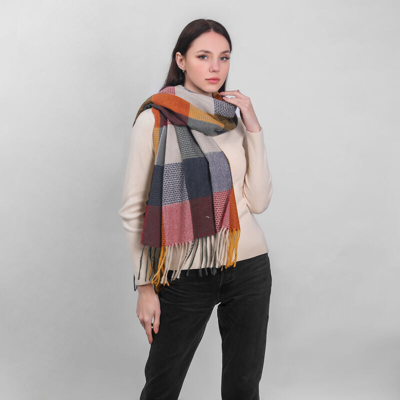 Patchwork Frailed End Scarf Maroon
