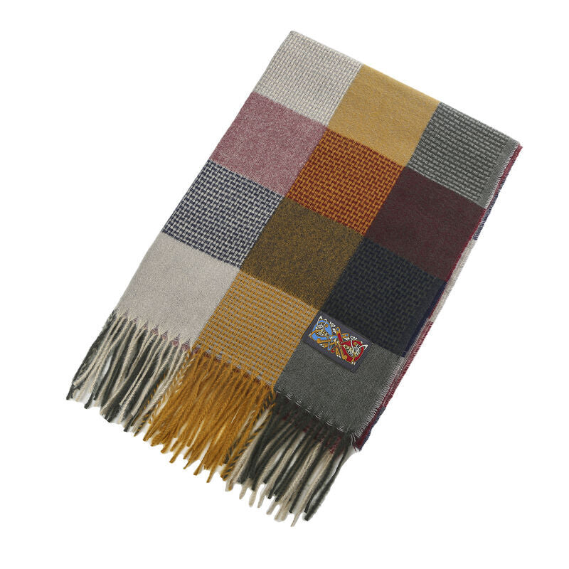 Patchwork Frailed End Scarf Maroon