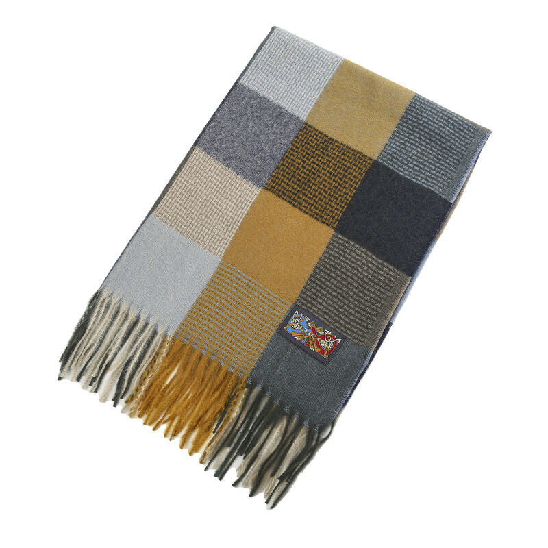 Patchwork Frailed End Scarf Grey