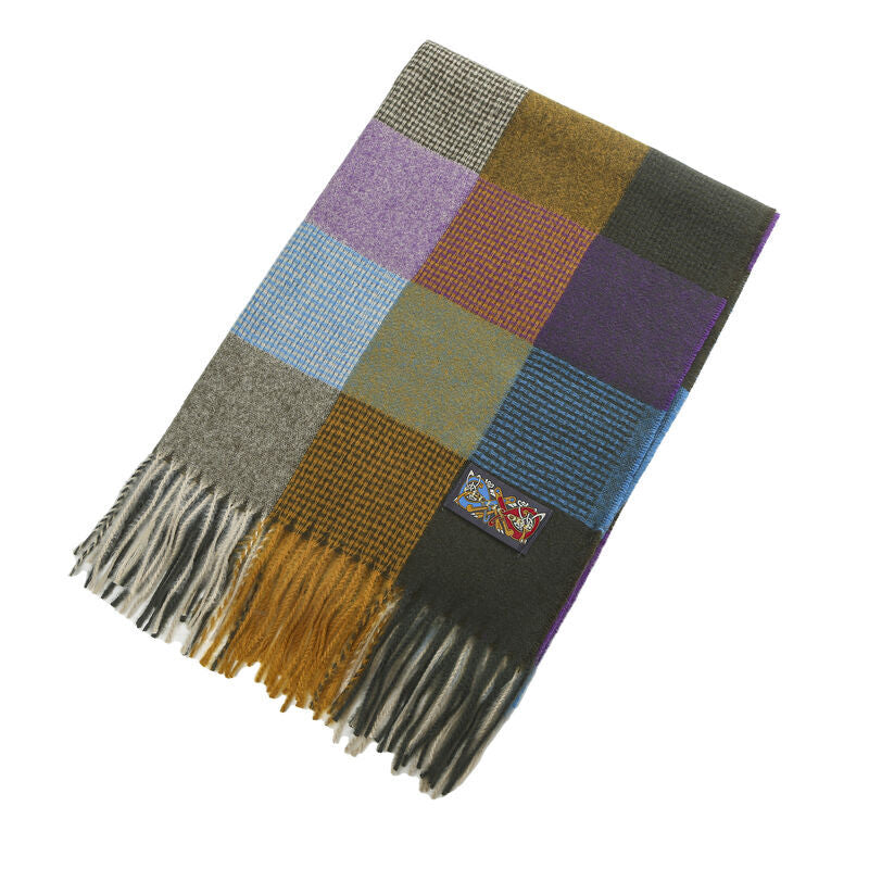 Patchwork Frailed End Scarf Blue