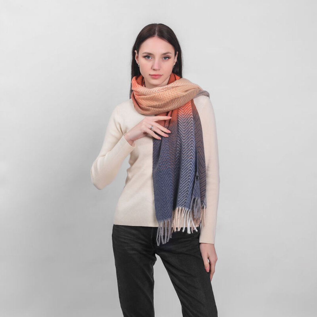 Herringbone Frailed End Scarf Black Orange