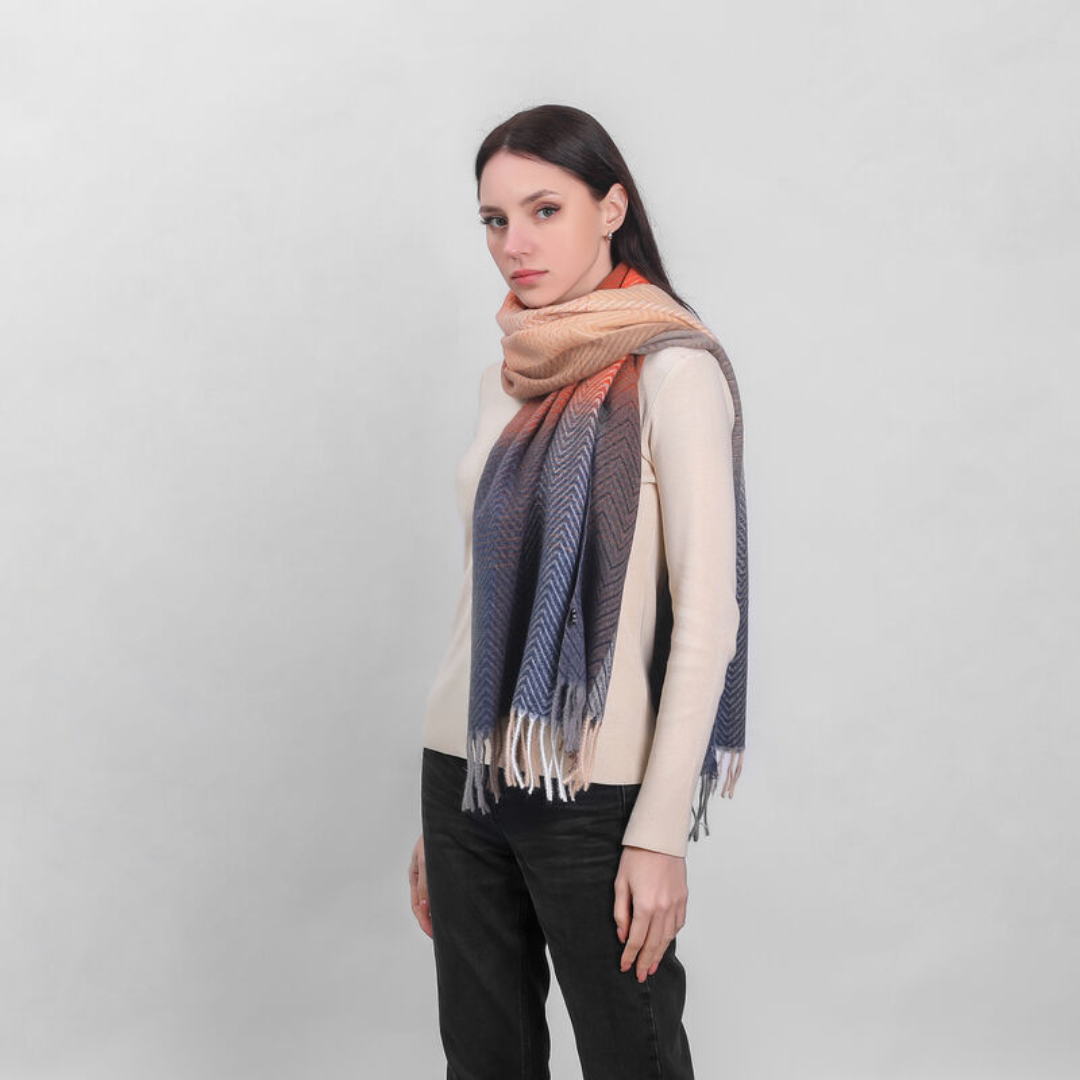 Herringbone Frailed End Scarf Black Orange