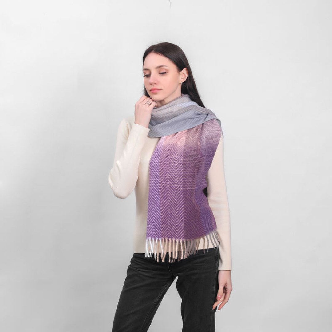 Herringbone Frailed End Scarf Purple Pink