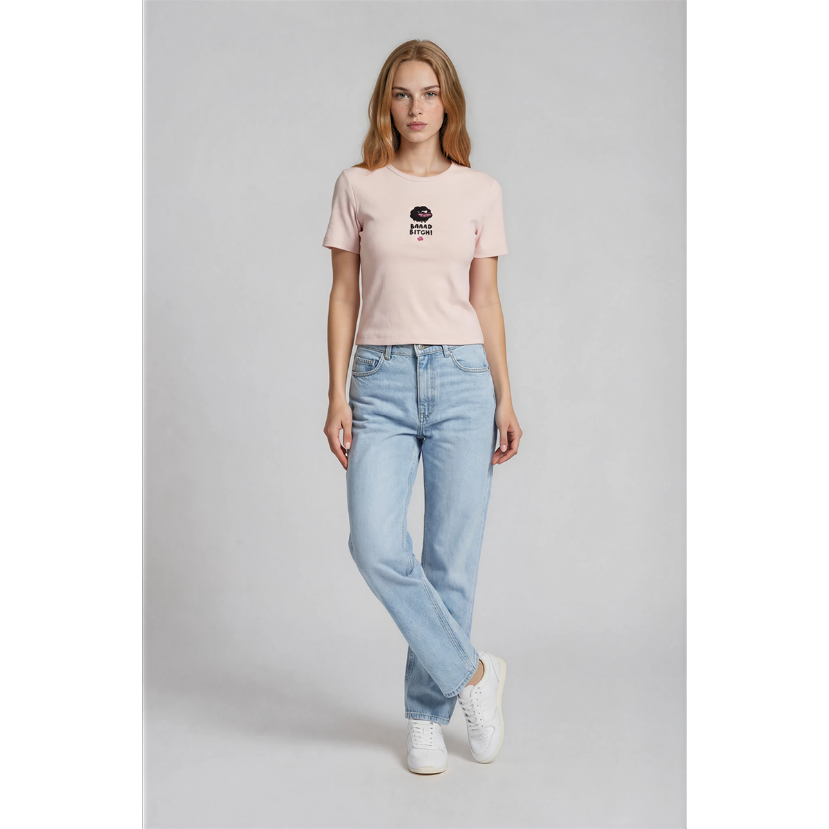 Baad B Pink Marshmallow Ribbed Ladies Crop Top