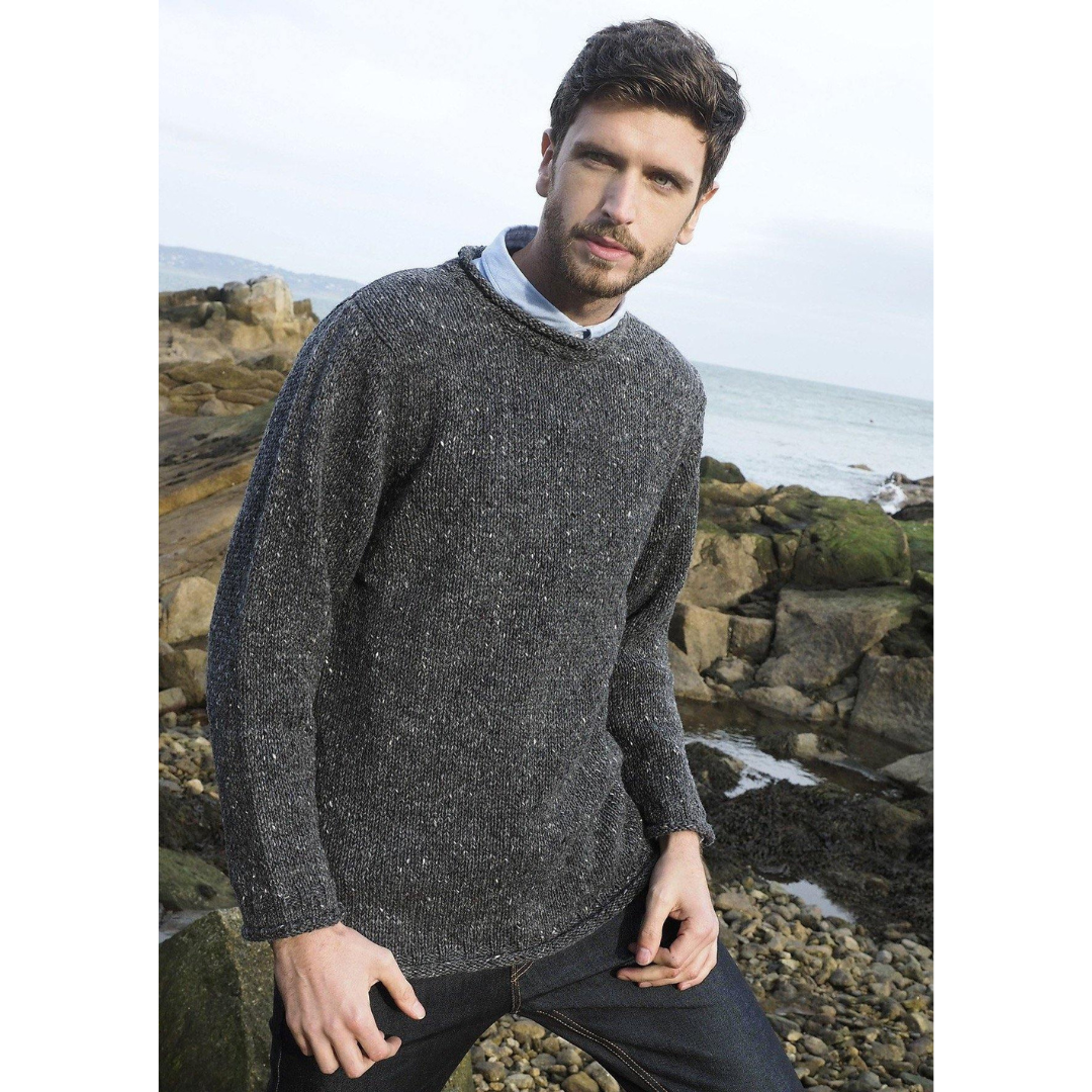 Men's Donegal Wool Curl Neck Charcoal Jumper