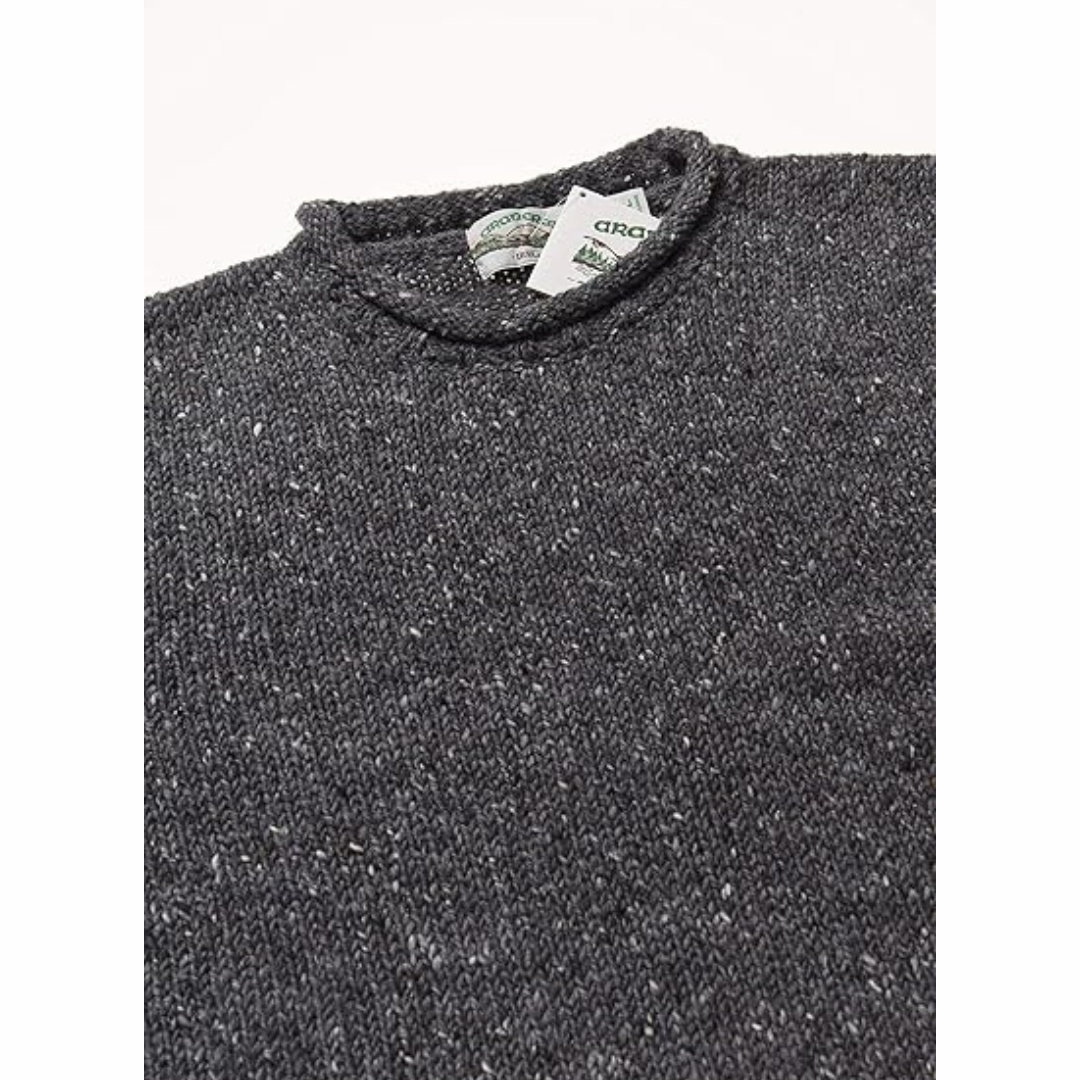 Men's Donegal Wool Curl Neck Charcoal Jumper