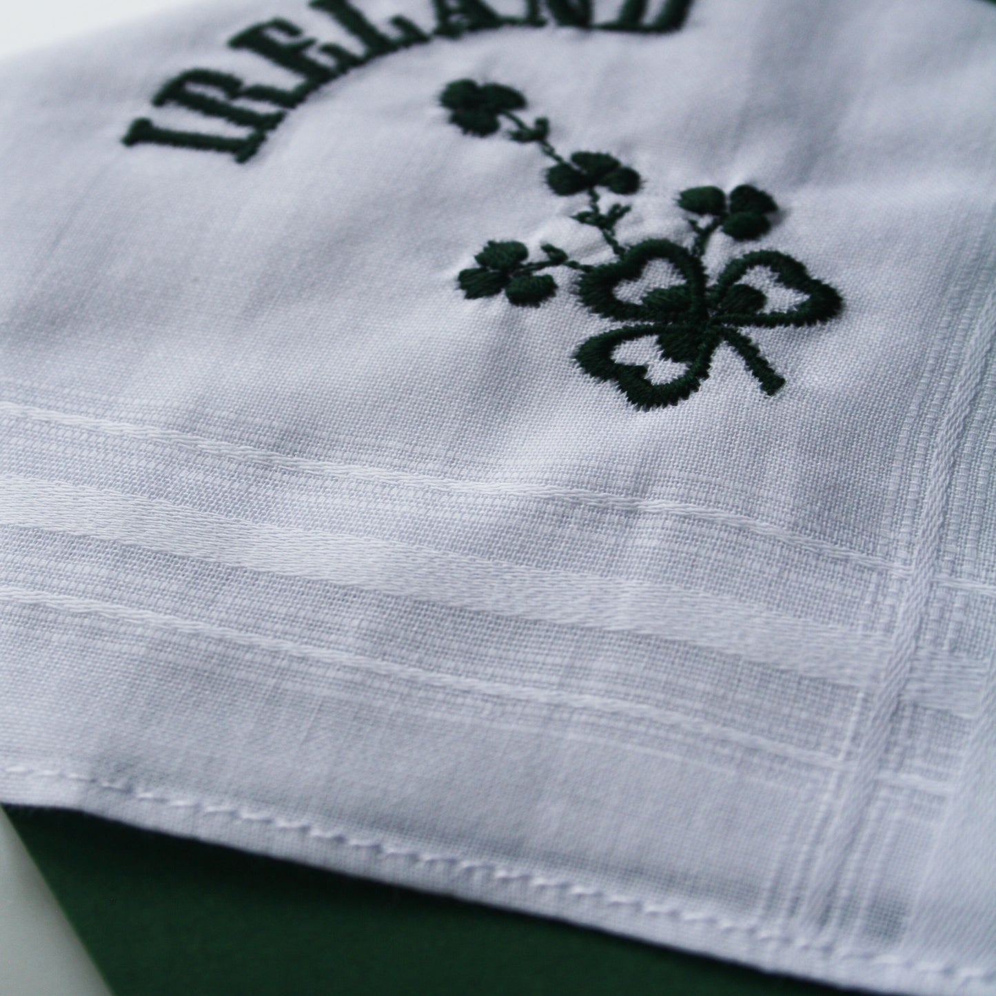 Ladies Pure Linen Handkerchief With Green Shamrock Print
