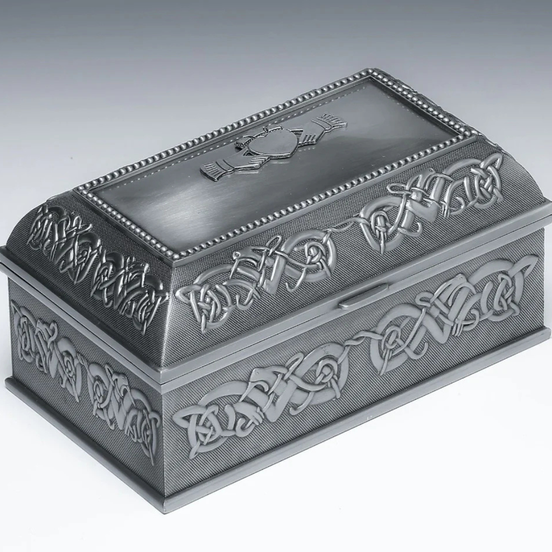 Pewter Jewellery Box Claddagh Pattern Large