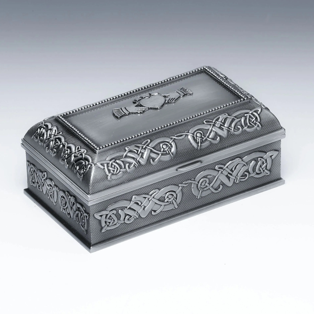 Pewter Jewellery Box Claddagh Pattern Medium