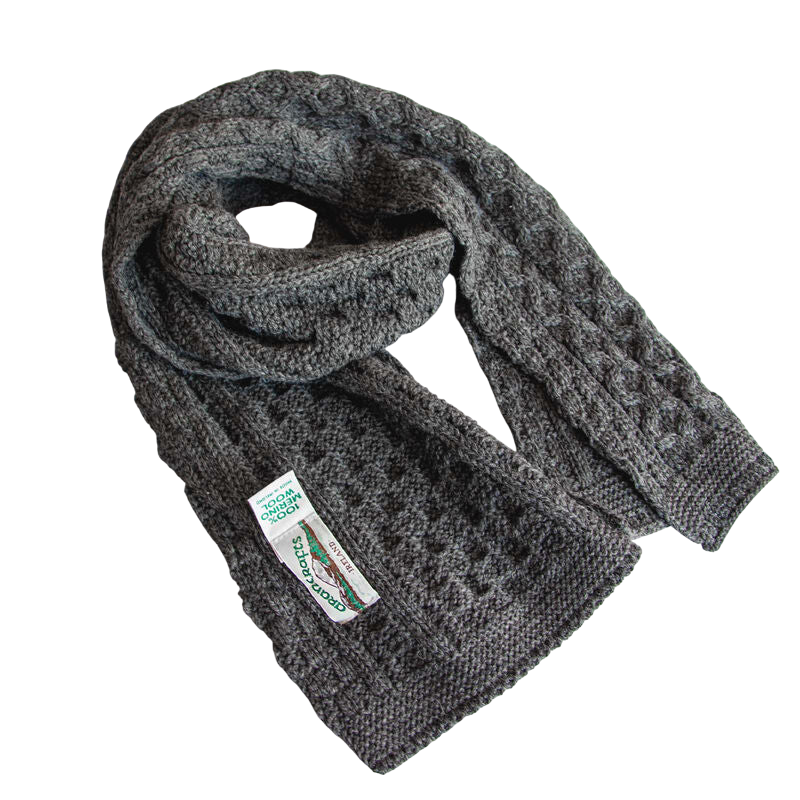 Aran Merino Wool Honeycomb Charcoal Scarf