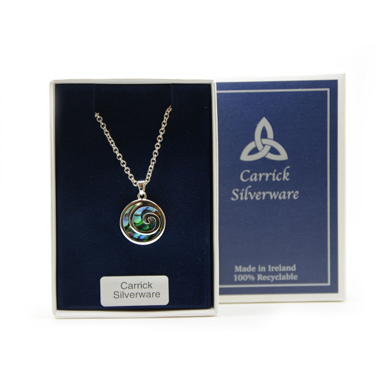 Silver Plated Carrick Silverware Green Spiral Necklace