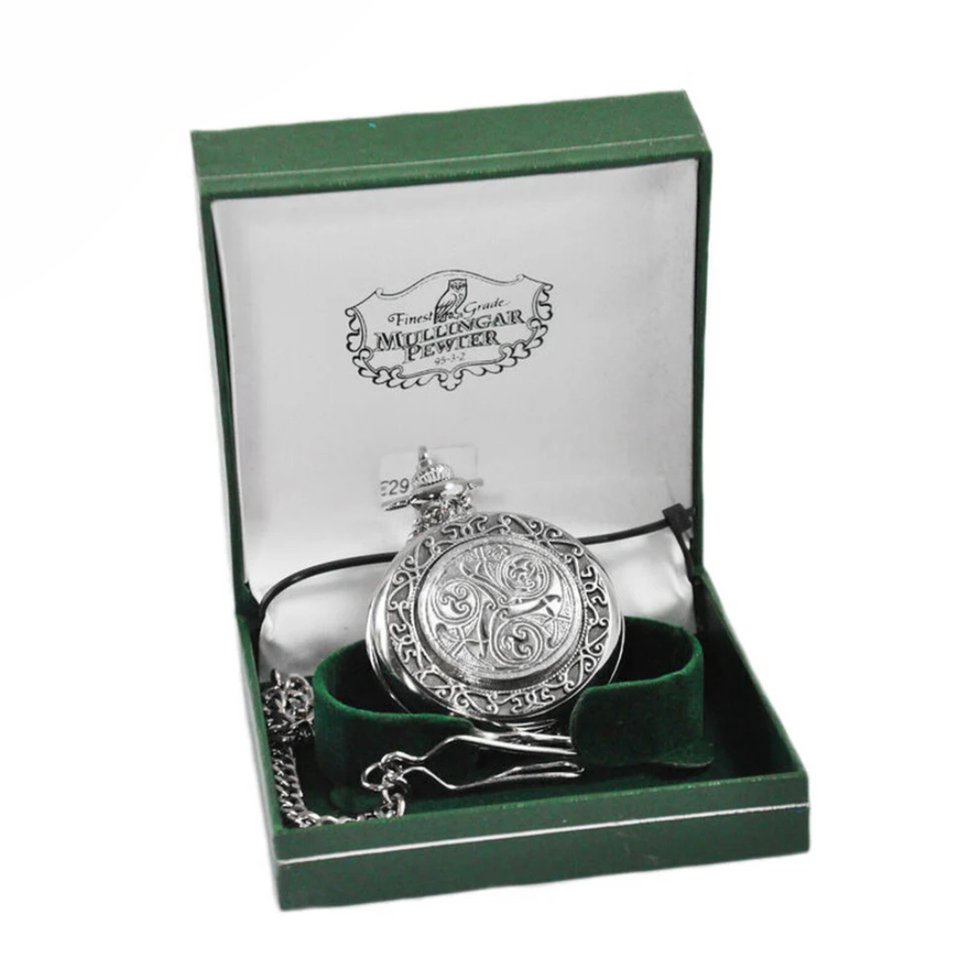 Mullingar Pewter Pocket Watch With Celtic Spiral Design & Border