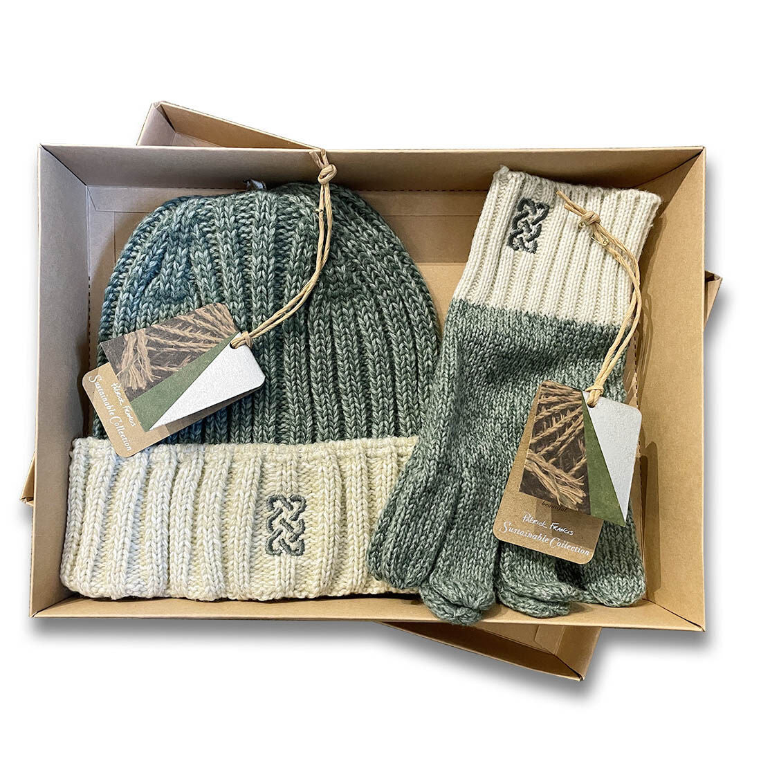Sustainable Hat & Gloves Gift Set Melange & Cream
