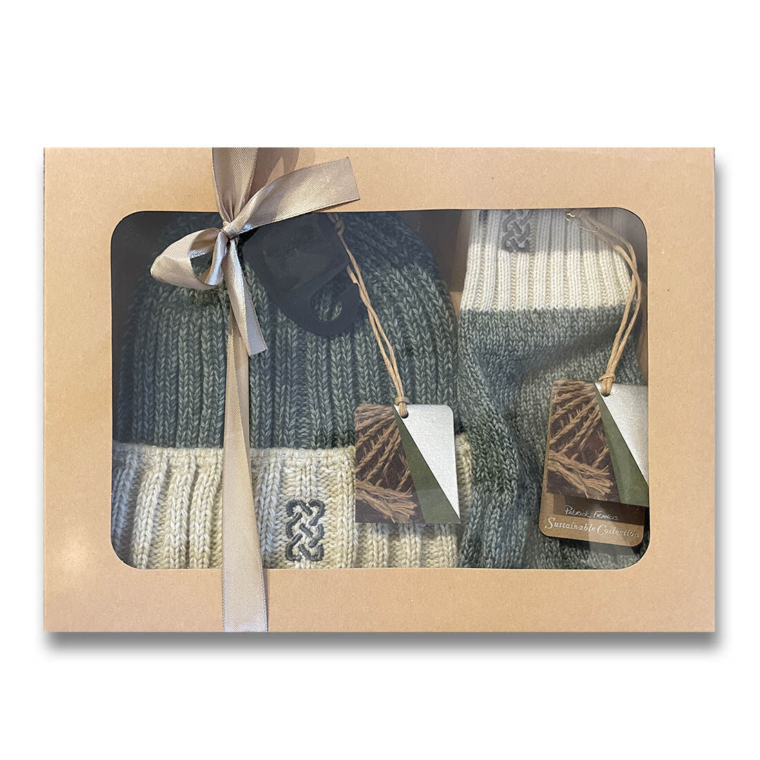 Sustainable Hat & Gloves Gift Set Melange & Cream