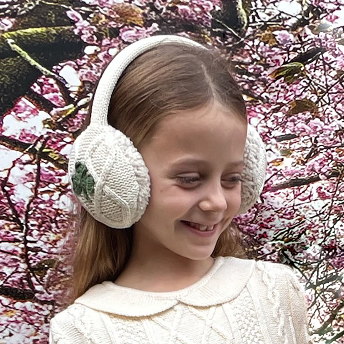 Aran Style Shamrock Cream Ear Muffs