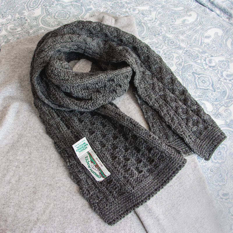 Aran Merino Wool Honeycomb Charcoal Scarf