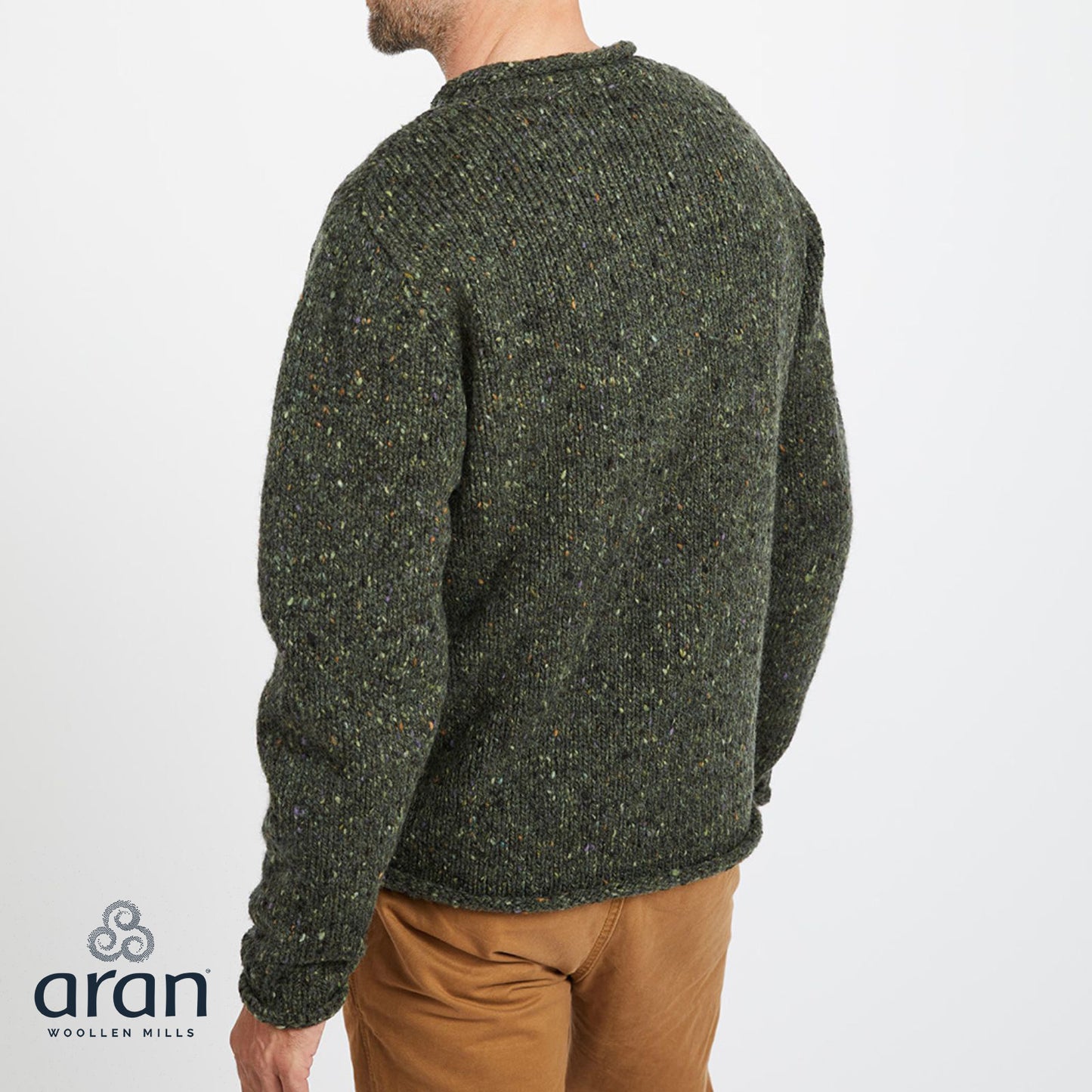 Men's Roll Neck Fisherman Woollen Green Sweater