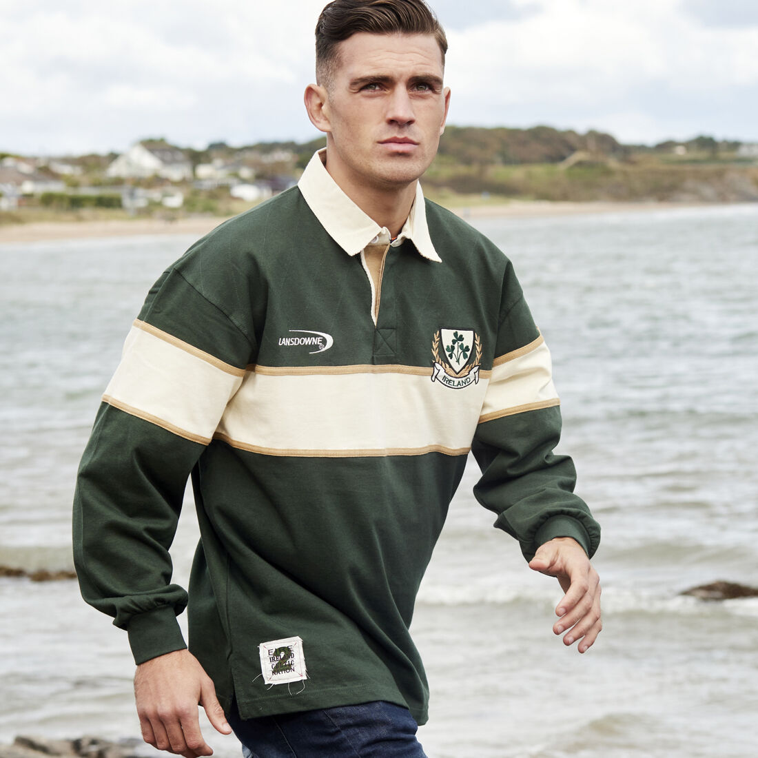 Ireland Striped Long Sleeve Rugby Shirt Bottle & Natural