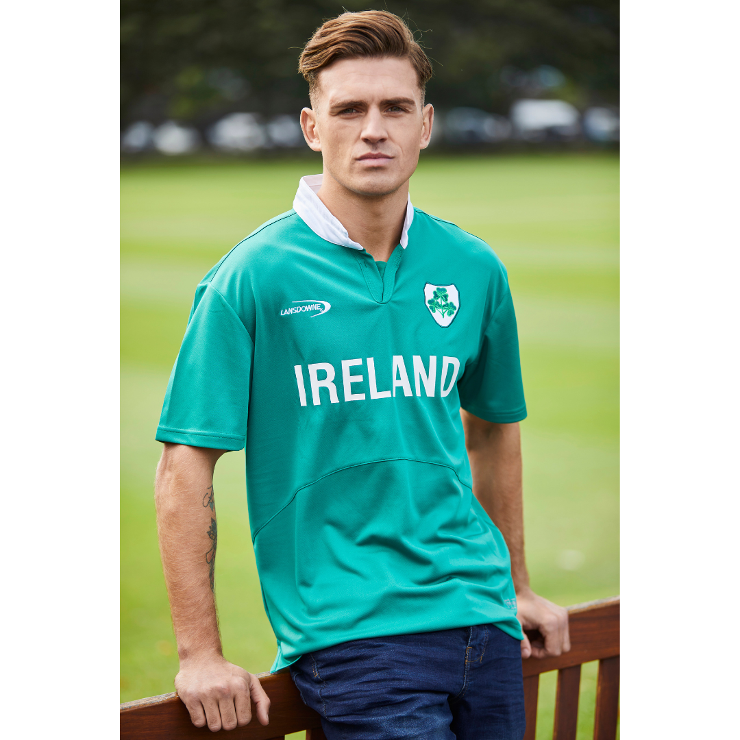 Mens Ireland Rugby Performance Top With Shamrock Crest Green