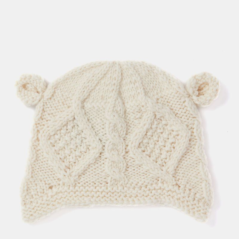 Kids Aran Wool Natural Hat With Ears