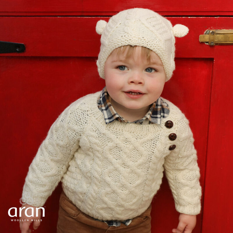 Kids Aran Wool Natural Hat With Ears