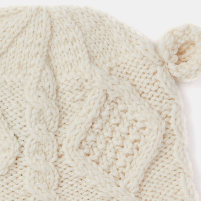 Kids Aran Wool Natural Hat With Ears