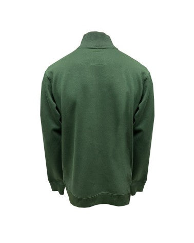 Back view of a plain green long-sleeve pullover with a high collar