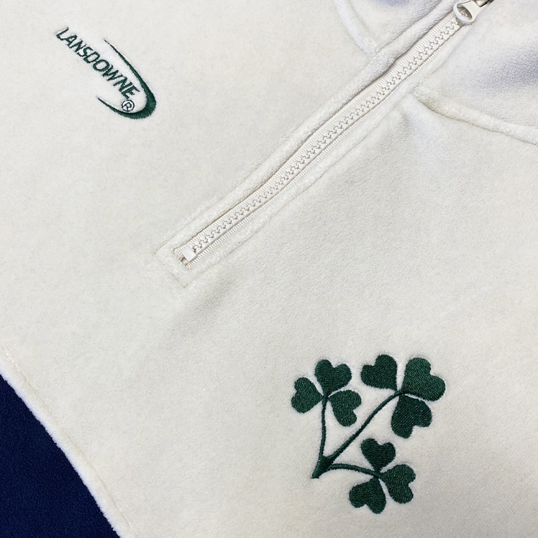 Men's Quarter Zip Shamrock Cream, Navy and Green Fleece