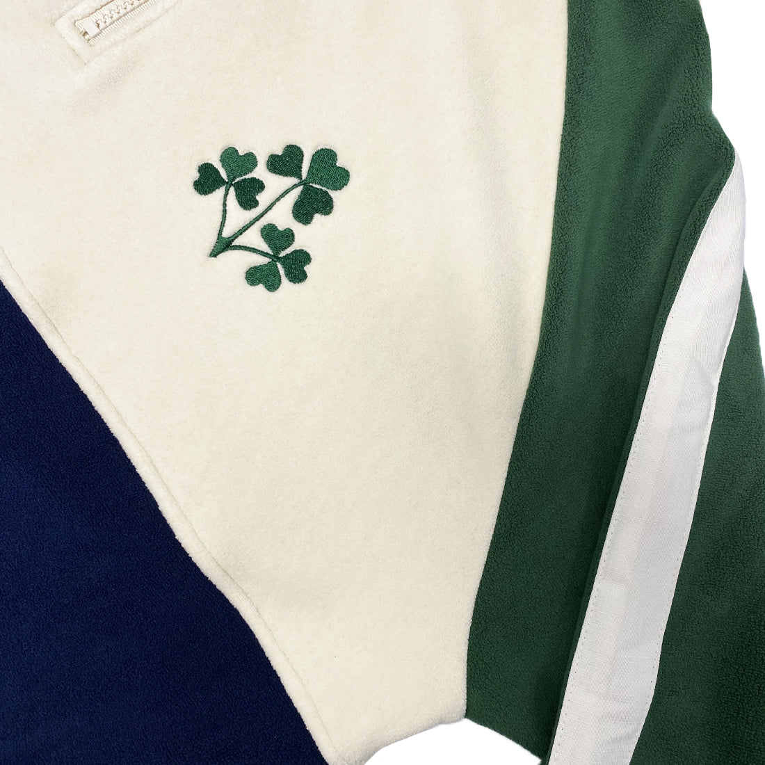 Men's Quarter Zip Shamrock Cream, Navy and Green Fleece