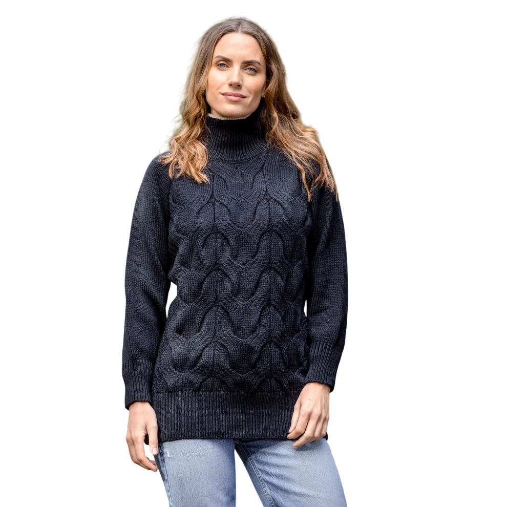 Ladies Chunky Aran Black Jumper