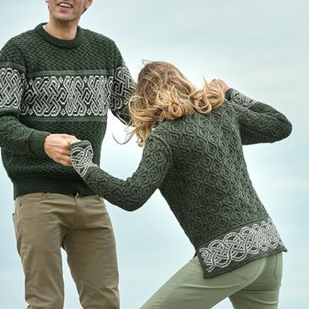 Ladies Ranelagh Jacquard Aran Green Sweater