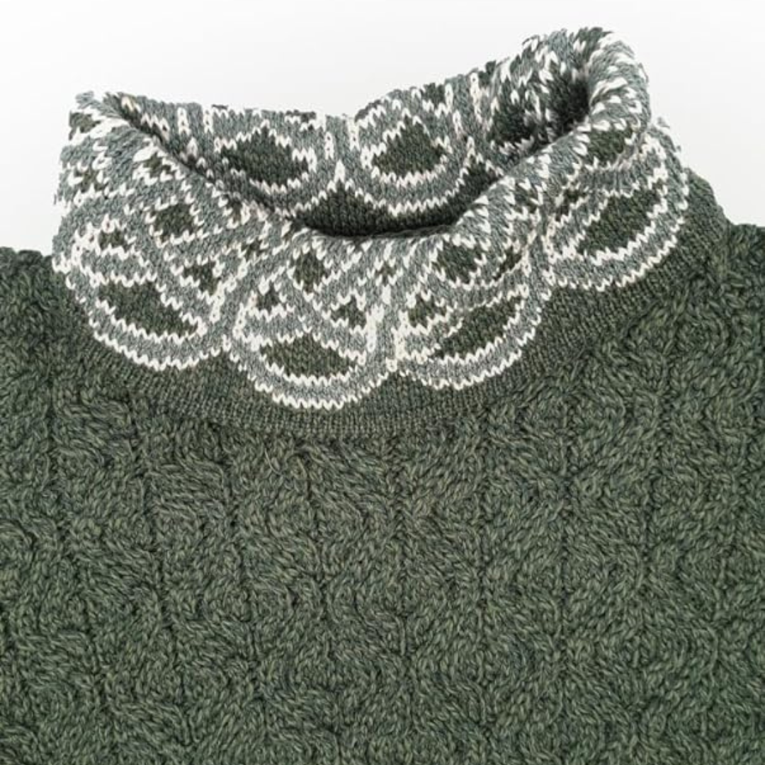 Ladies Ranelagh Jacquard Aran Green Sweater